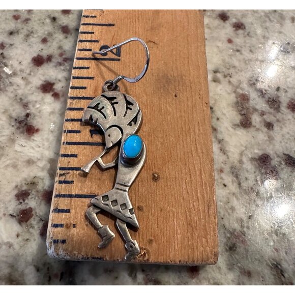 VTG Navajo Silbert Nastascio Sterling Silver Turquoise Kokopelli Earrings 9.9g - Picture 4 of 11